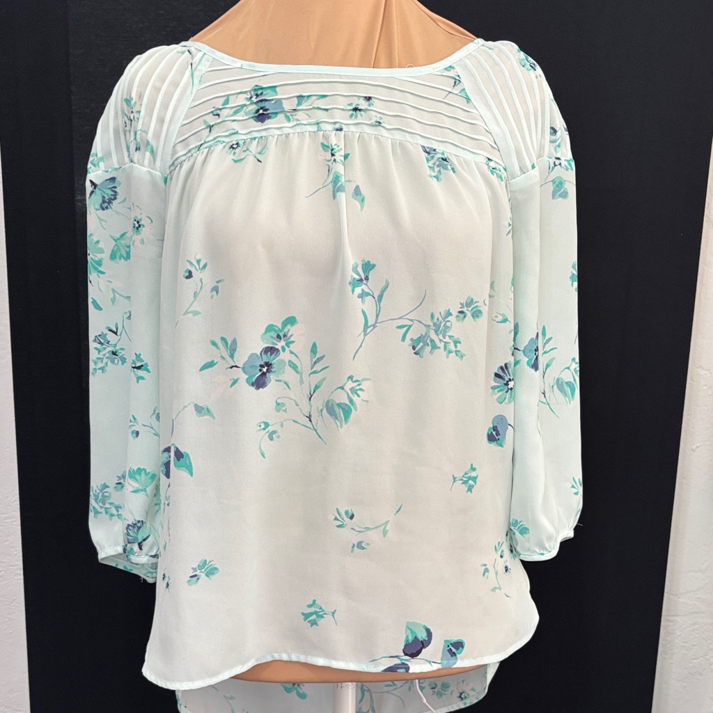 Lc Lauren Conrad Floral Blouse In White And Teal